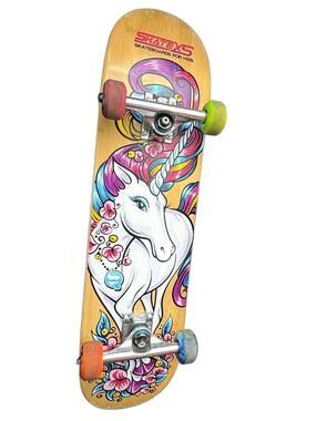 SkateXS Beginner Unicorn Girls Skateboard Purple 7.25 x 29 Ages 8-10